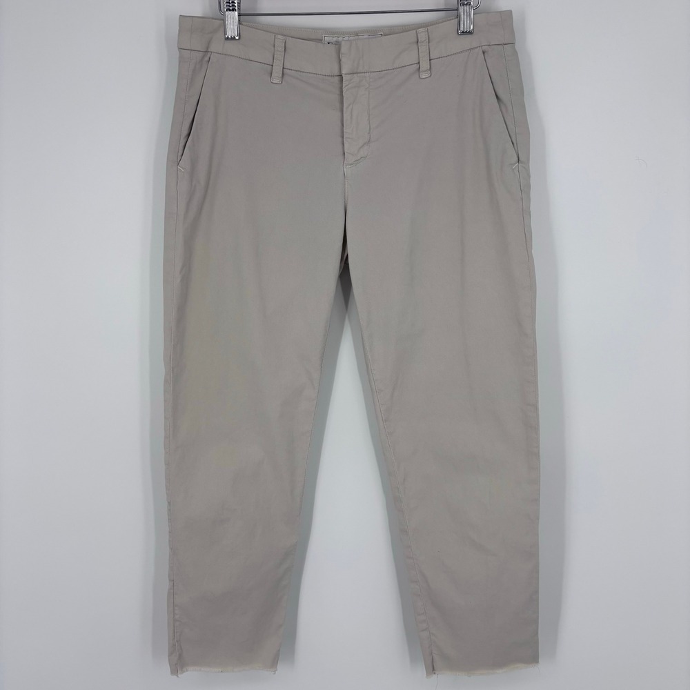 Frank & Eileen Wicklow Italian Cotton Chino Pants Women 6 Khaki Beige Raw Hem